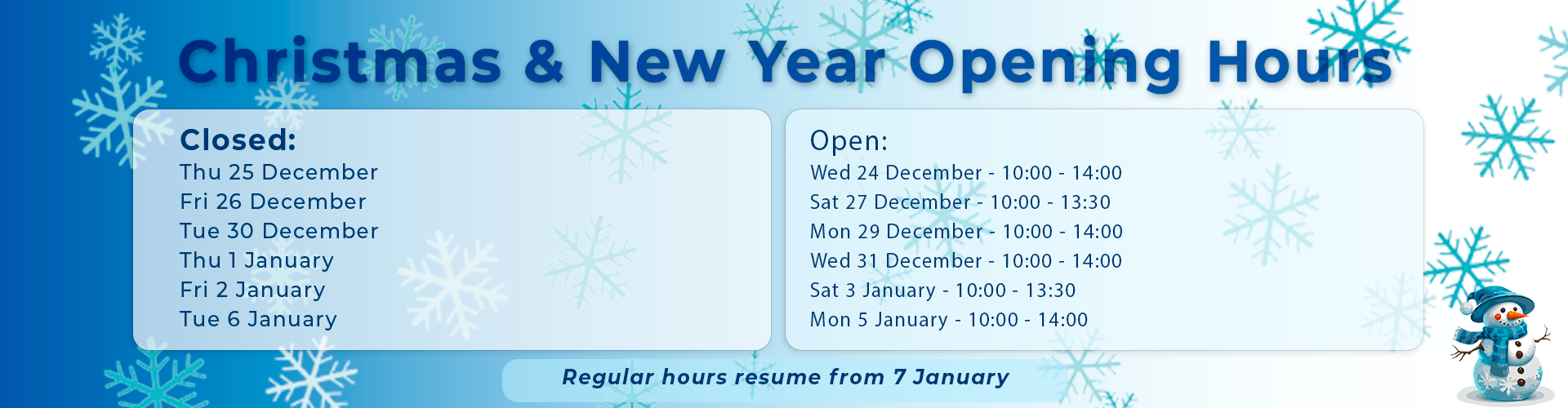 Christmas Opening Hours
